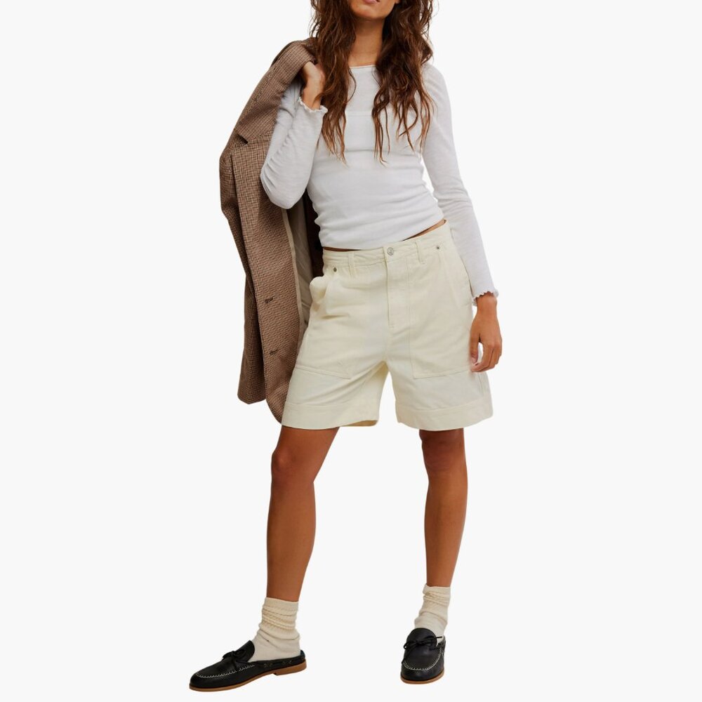 NWT Free People Milo Cotton Carpenter Shorts 12, CLEAN IVORY